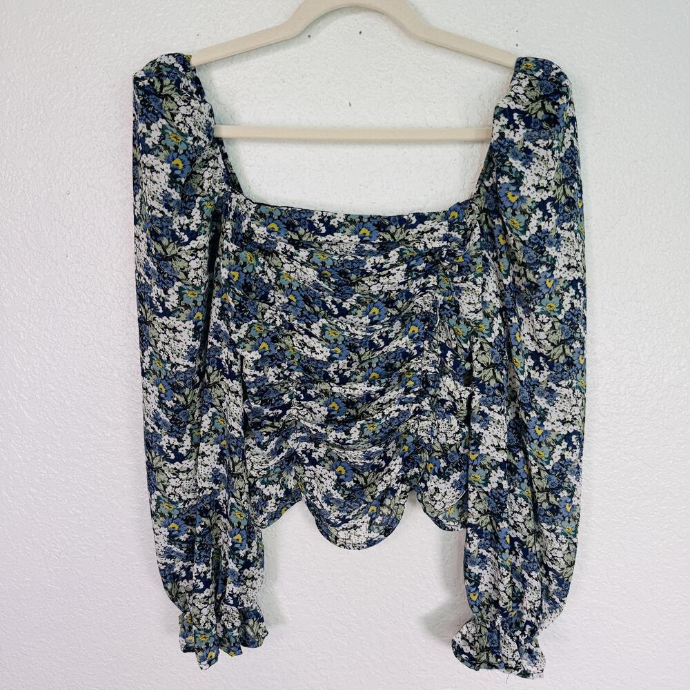 ASTR The Label Top Womens Small Floral Ruched Crop Boho Cottagecore Blouse S